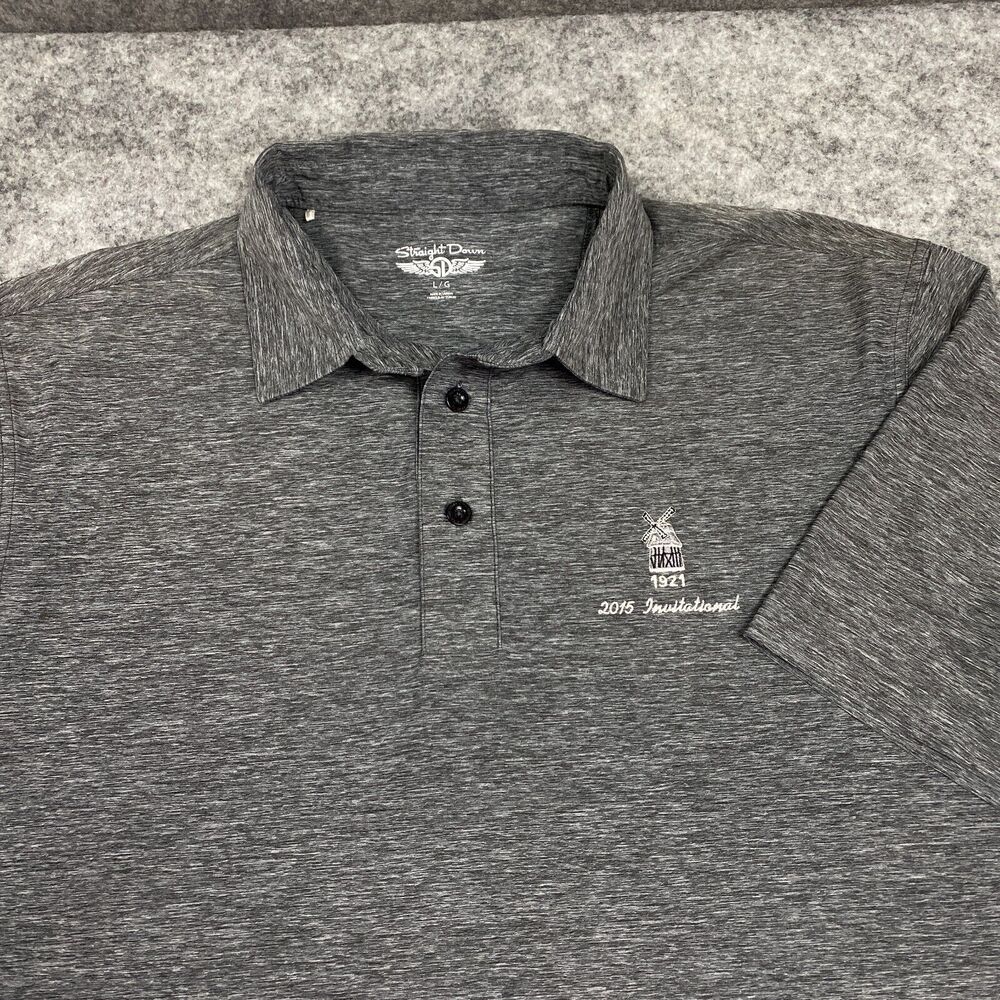 Straight Down Polo Shirt Mens Large Performance Stretch Pullover Grey Comfort